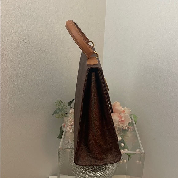 Etro 96’ Paisley Satchel In Brown with Gold Accent - Picture 14 of 17